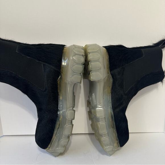 Rick Owens Beetle Bozo Chelsea Boots size IT 37 Black Calf Hair Clear Sole - Picture 4 of 10